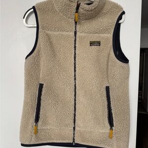 L.L. Bean Beige Fleece Vest with Navy Accents